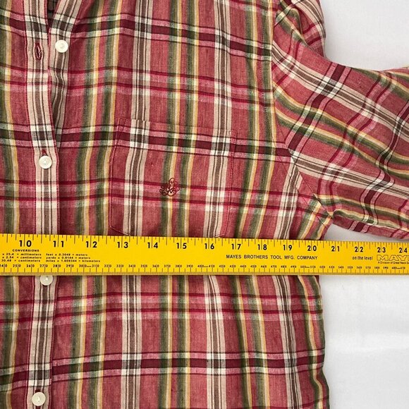 Ralph Lauren Linen Plaid Button Up Shirt Long Sleeve‎ Multicolor Women L - Picture 9 of 10